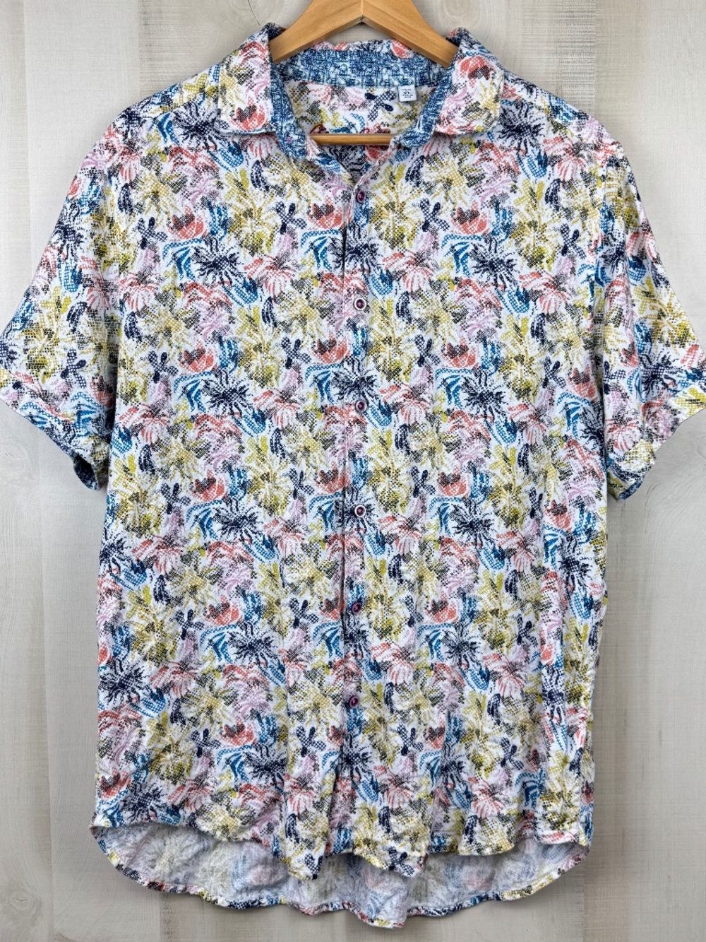 Robert Graham Men’s Benloch Floral Short Sleeve Button Up Shirt Linen Blend XL